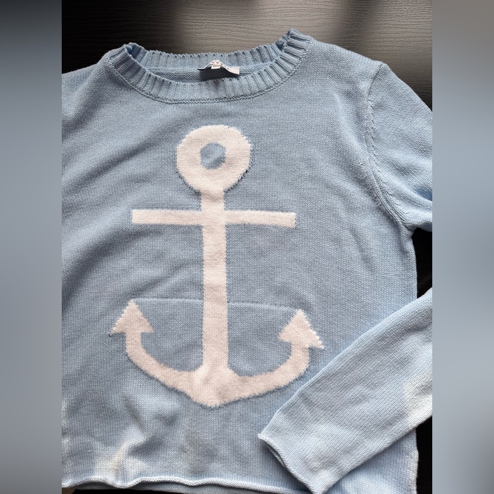 Miracle Anchor Sweater XS Light Blue Nautical Coastal Knit Pullover - Picture 5 of 7